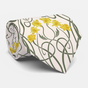 Art Nouveau Gelbe Narzissen und Stiele Creme Krawatte
