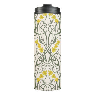 Art Nouveau Gelbe Narzissen und Stiele Creme Thermosbecher