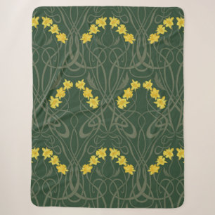 Art Nouveau Gelbe Narzissen und Stiele Grün Sherpadecke