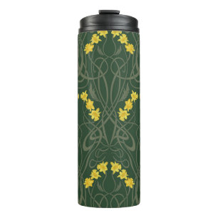 Art Nouveau Gelbe Narzissen und Stiele Grün Thermosbecher