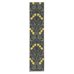 Art Nouveau Gelbe Narzissen und Stiele Schwarz Kurzer Tischläufer