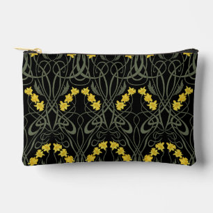 Art Nouveau Gelbe Narzissen und Stiele Schwarz Zubehörtasche