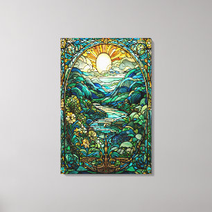 Art Nouveau gestresstes Glas Sonnenaufgang Landsch Leinwanddruck