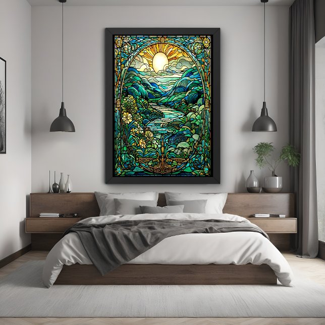 Art Nouveau gestresstes Glas Sonnenaufgang Landsch Poster (Von Creator hochgeladen)