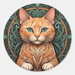 Art Nouveau Ginger Cat Runder Aufkleber