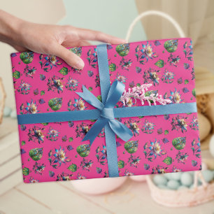Art Nouveau Glasmalerei Frühlingsblumen in Rosa Geschenkpapier