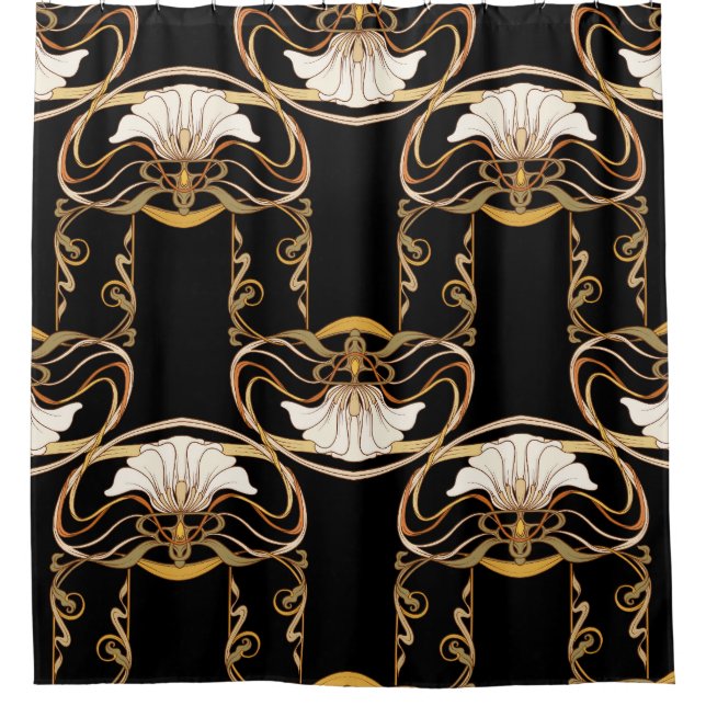 Art Nouveau: Gold Black Duschvorhang (Vorderseite)