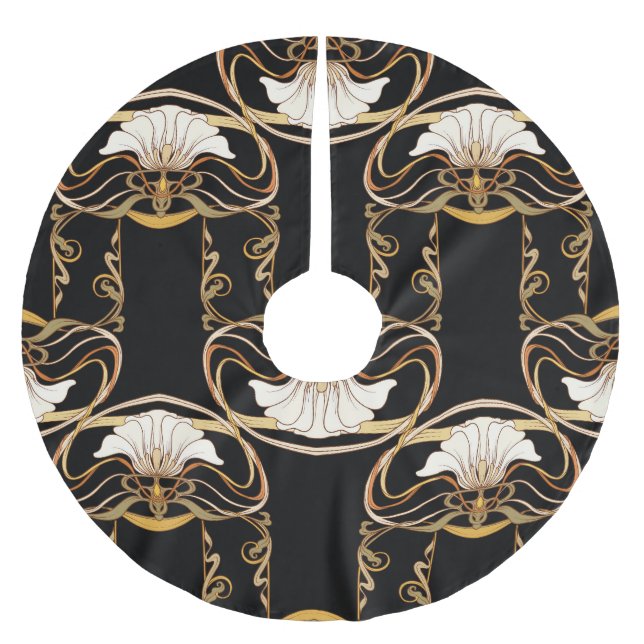 Art Nouveau: Gold Black Polyester Weihnachtsbaumdecke (Vorderseite)