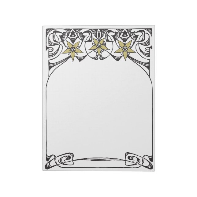 Art Nouveau Gold Flower Border Notizblock (Rotiert)