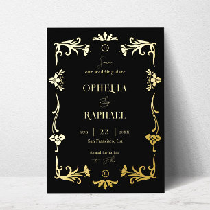 Art Nouveau Gold Foil Wedding Save the Date Card Folieneinladung