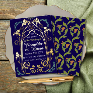 Art Nouveau Gold Grün Botanische Einladung