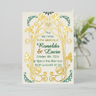 Art Nouveau Gold Grüne botanische Einladung