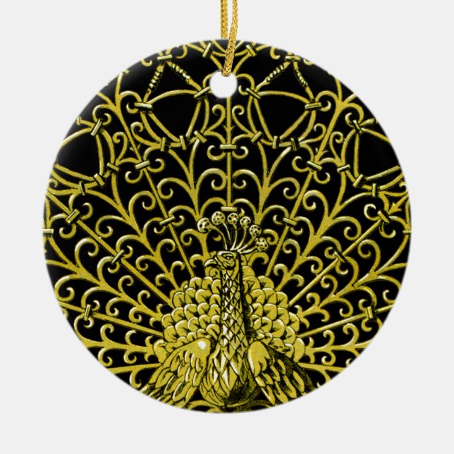 Art Nouveau Gold Peacock Keramik Ornament (Vorne)
