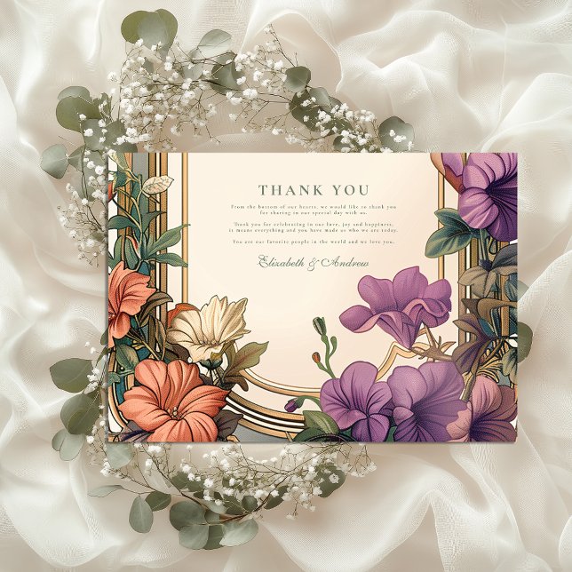 Art Nouveau Golden Arch Flora Hochzeit Dankeskarte (Von Creator hochgeladen)