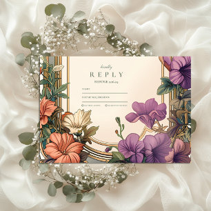 Art Nouveau Golden Arch Flora Hochzeit RSVP Karte
