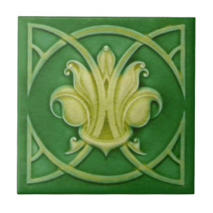 Art Nouveau Gothic Green Lilie Repro Tile Fliese