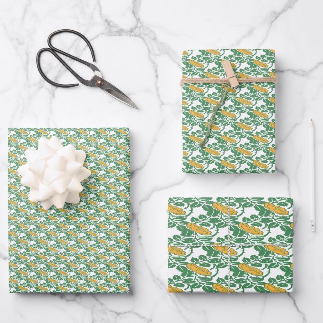 Art Nouveau Green Buttercup Blumentapete Geschenkpapier Set (Vorderseite)