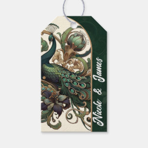 Art Nouveau Green Emerald Vintag Peacock Wedding Geschenkanhänger