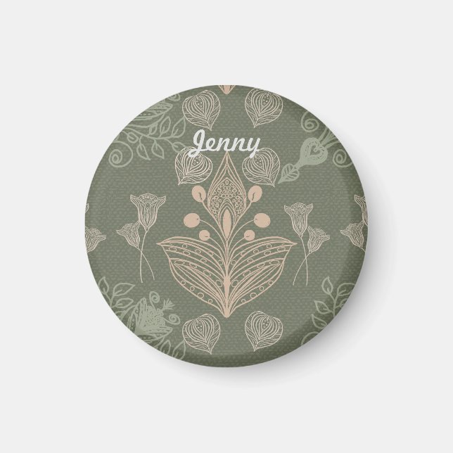 Art Nouveau Green Floral Personalisiert Magnet (Vorne)