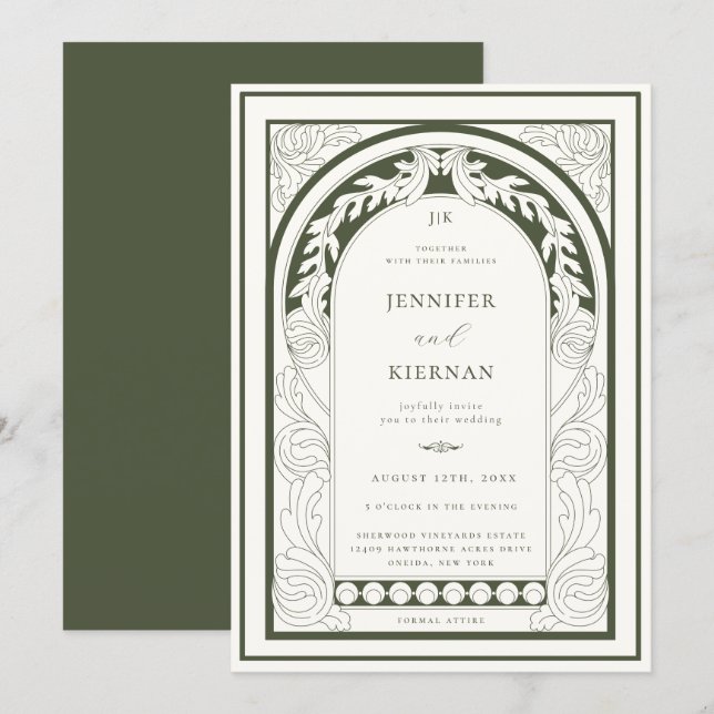 Art Nouveau Greenery Arch Wedding Einladung (Vorne/Hinten)