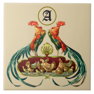 Art Nouveau-Hähne, Hennen und Küken Fliese
