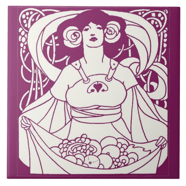 Art Nouveau Harvest Lady Fliese (Vorderseite)