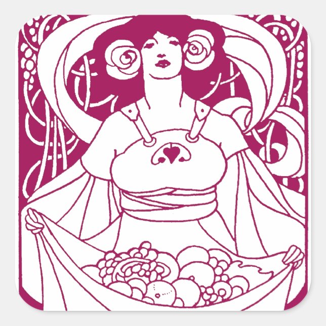 Art Nouveau Harvest Lady Quadratischer Aufkleber (Vorderseite)
