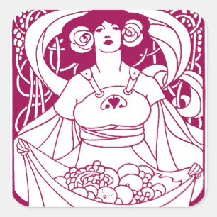 Art Nouveau Harvest Lady Quadratischer Aufkleber