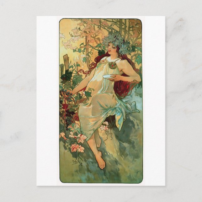 Art Nouveau ~ Herbst durch Alphonse Mucha Postkarte (Vorderseite)
