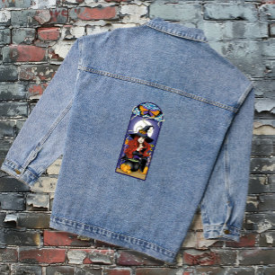 Art Nouveau Herbst-Hexe Kürbisse Lila Mond Jeansjacke