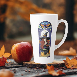 Art Nouveau Herbst-Hexe Kürbisse Lila Mond Milchtasse