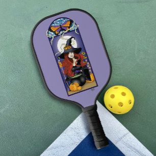 Art Nouveau Herbst-Hexe Kürbisse Lila Mond Pickleball Schläger
