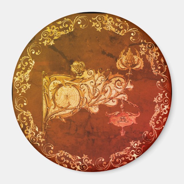 Art Nouveau Herbstsonne Spinnweben marmorbraun Magnet (Vorne)