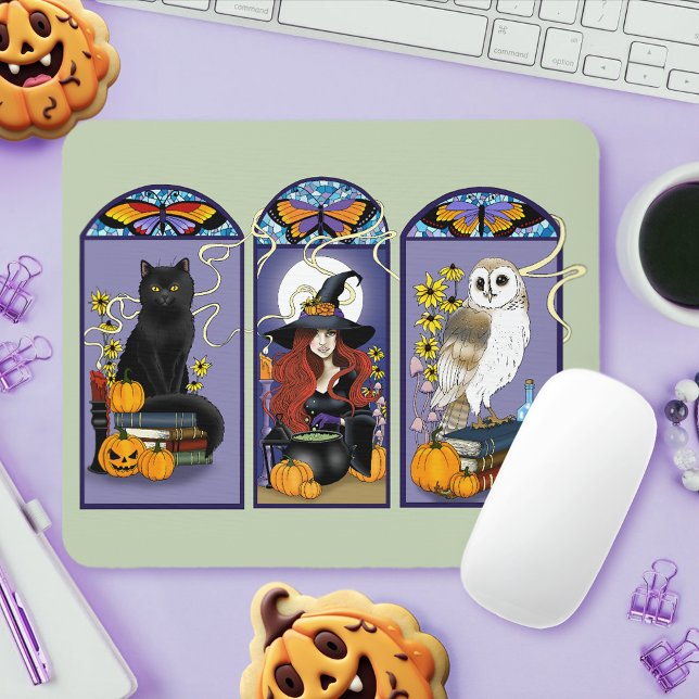 Art Nouveau Hexenkatze Halloween Mousepad (Von Creator hochgeladen)