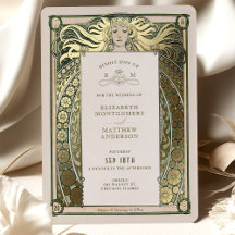 Art Nouveau Hochzeit Einladung Gold Green von Much