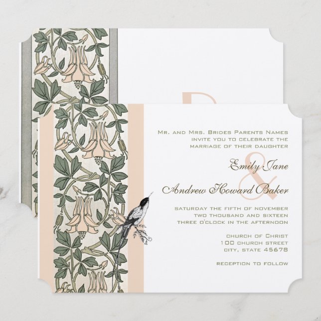 Art Nouveau HoneySuckle Hummingbird Wedding Einladung (Vorne/Hinten)