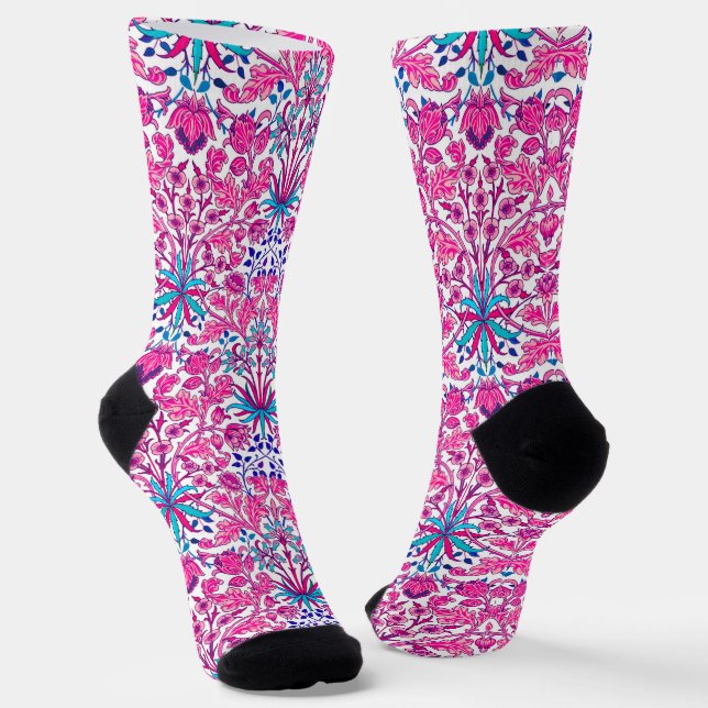 Art Nouveau Hyacinth Print, Fuchsia Pink Socken (Gewinkelt)