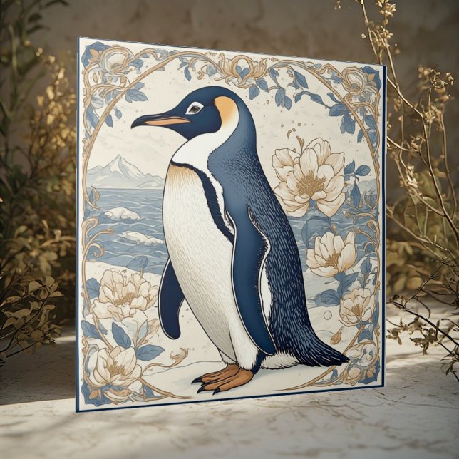 Art Nouveau Ice Bird Penguin Frozen Polar Glaciers Fliese (Art Nouveau Ice Bird Penguin Frozen Polar Glaciers Ceramic Tile)