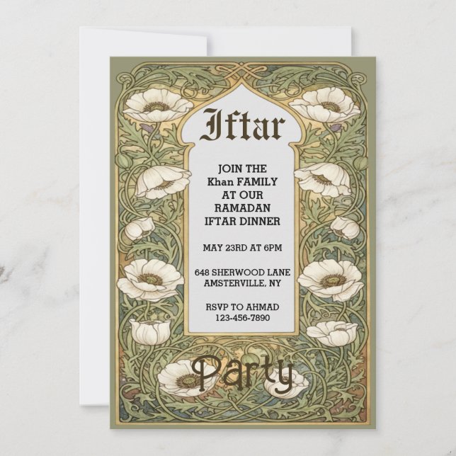 Art Nouveau Iftar Poppy Flower Invitation (Devant)