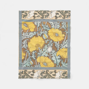 Art Nouveau Illustration Gelbe Mohnblume Fleecedecke