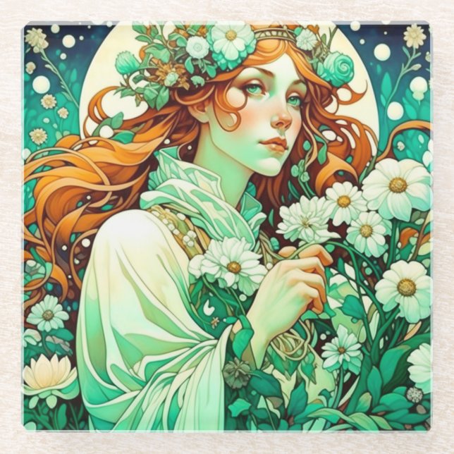 Art Nouveau Imboli Celtic Spring Glasuntersetzer (Vorderseite)