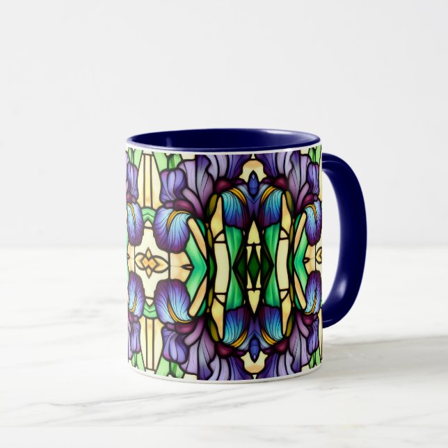 Art Nouveau Imitate Festglass Lila Iris Blume Tasse (VorderseiteRechts)