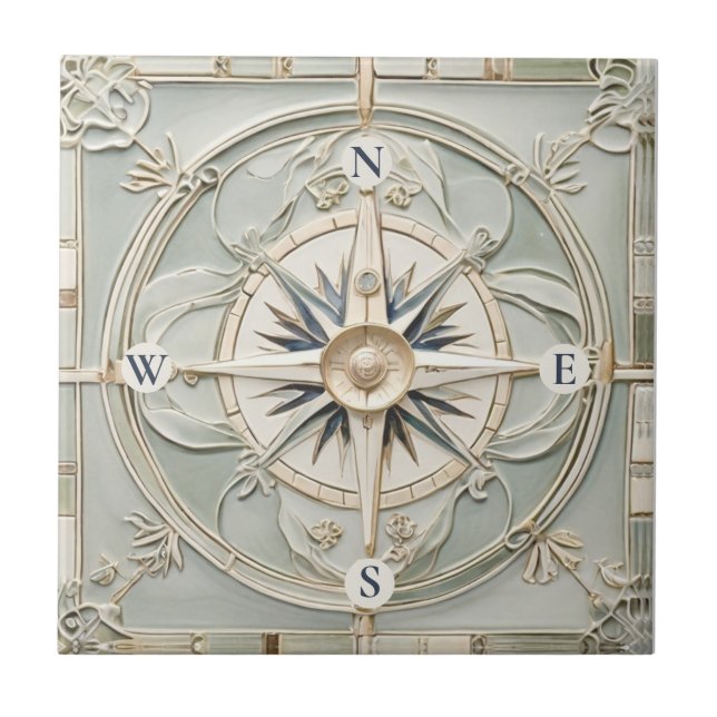 Art Nouveau Imitats Relief Nautic Compass Rose Fliese (Vorderseite)