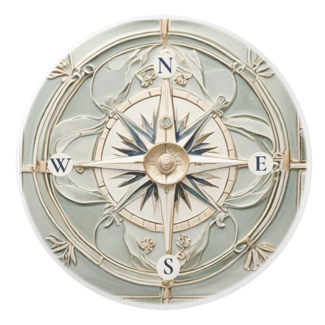 Art Nouveau Imitats Relief Nautic Compass Rose Keramikknauf (Vorderseite)