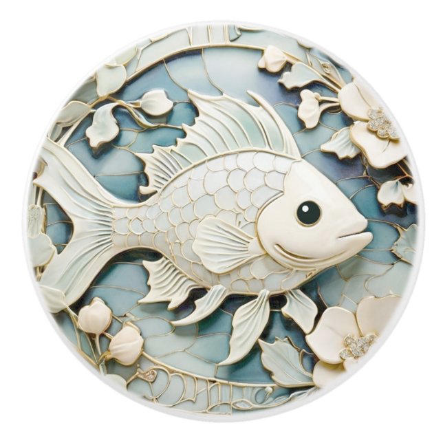 Art Nouveau Imitats Relief Ocean Fish Direkt gegen Keramikknauf (Vorderseite)