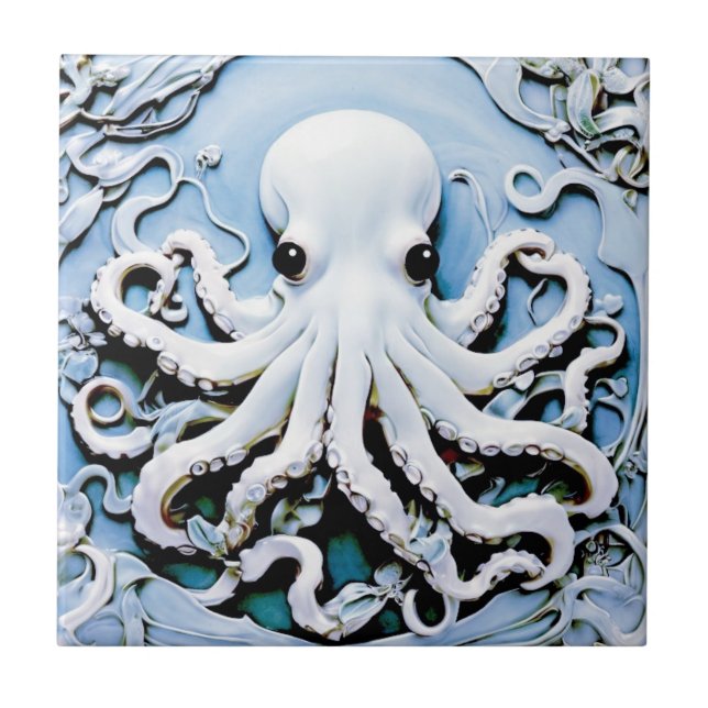 Art Nouveau Imitats Relief Octopus - Blau Fliese (Vorderseite)