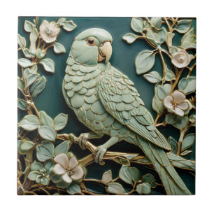 Art Nouveau Imitats Relief R Parakeet Bird Aquamar Fliese