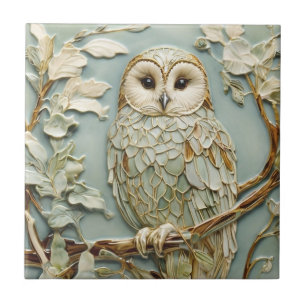 Art Nouveau Imitats Relief Tawny Owl Bird Pastel M Fliese