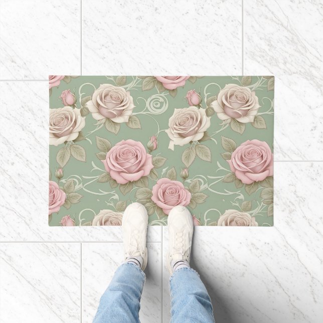 Art Nouveau Inspired Roses In Shades Of Dusty Pink Fußmatte (Indoor)