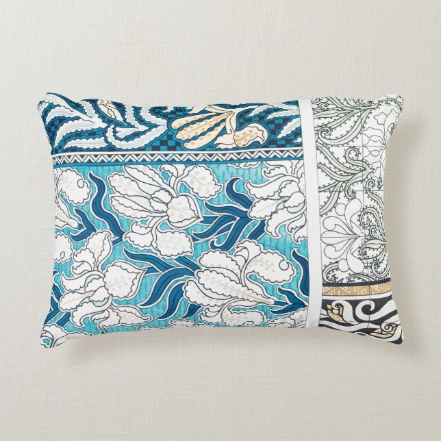 Art Nouveau Iris lila blühende Textilkunst Blau Dekokissen (Vorderseite)